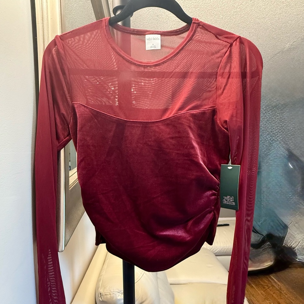 Wild Fable Burgundy Mesh Top